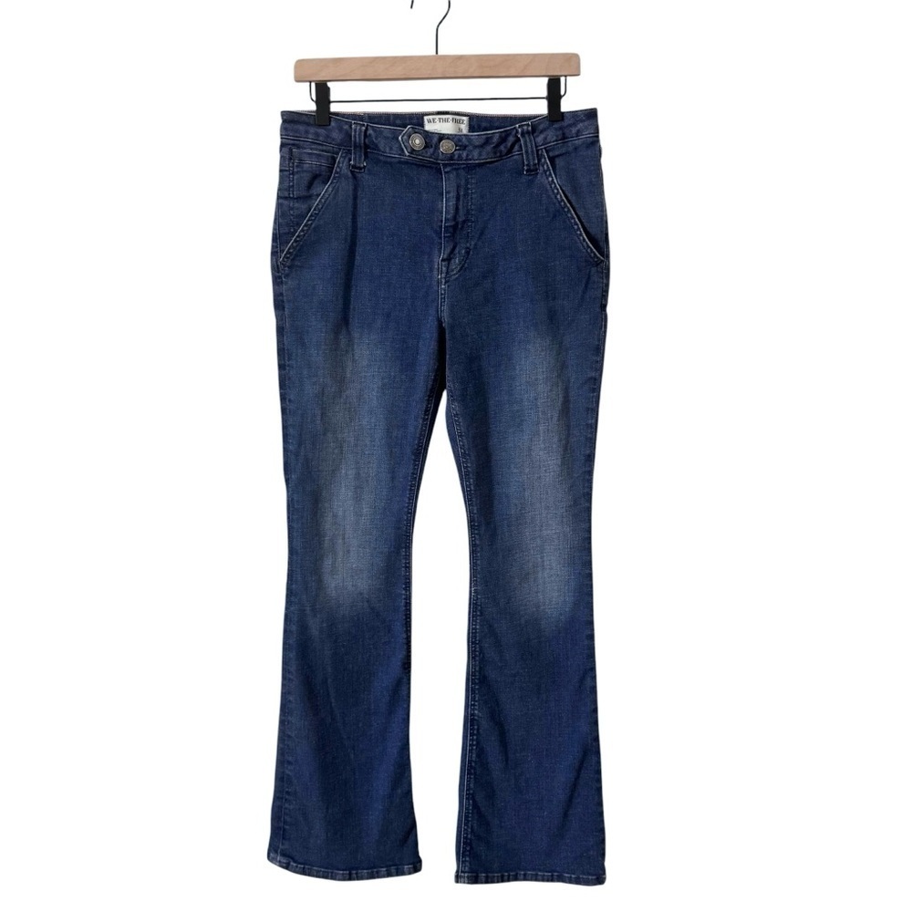 Free People We The Free Varsity Blues Sim Boot Flare Mid Rise Jeans Size 31 - Picture 5 of 16